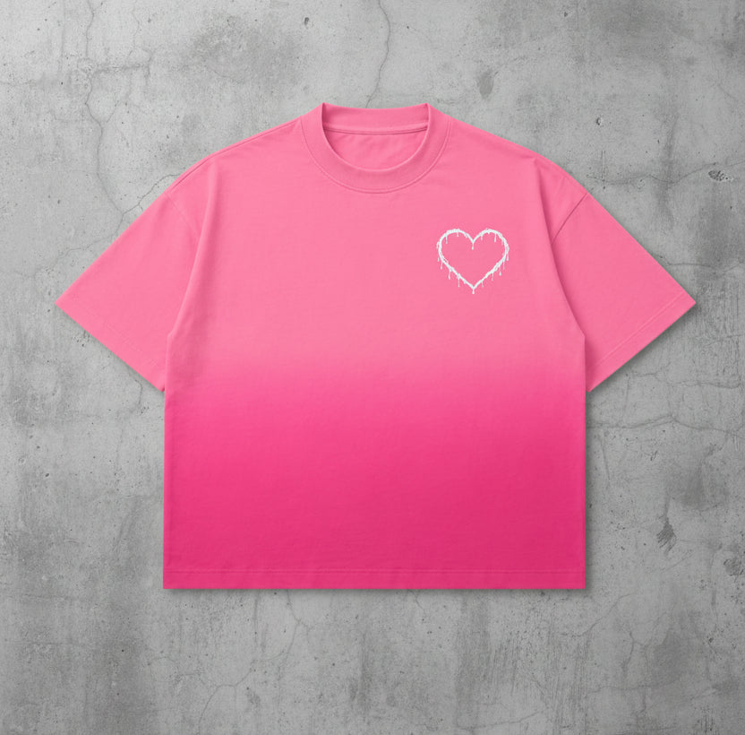 Pink Sunfade Ombré Wash Boxy Fit T-shirt Front Design
