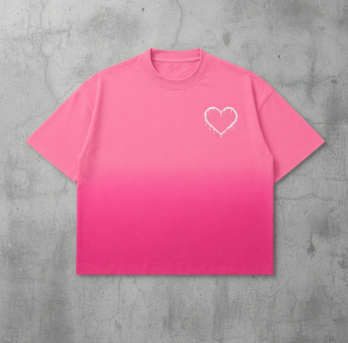 Pink Sunfade Ombré Wash Boxy Fit T-shirt Front Design