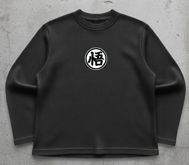 Black waffle knit oversized full-sleeve Front Design