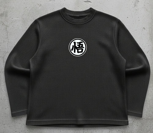 Black waffle knit oversized full-sleeve Front Design