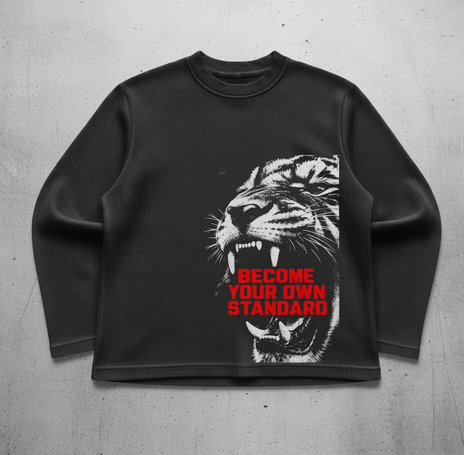 Black waffle knit oversized full-sleeve Front Design