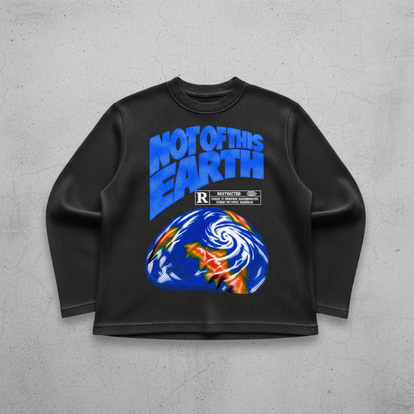 Black waffle knit oversized full-sleeve Front Design
